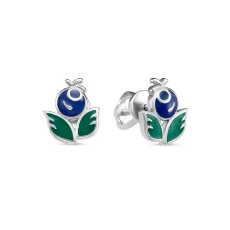 Женские ювелирные серьги пусеты из серебра 925 Черника Жостовская роспись