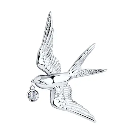 Брошь из серебра с фианитом «Ласточка»