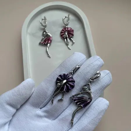 Серьги из серебра с эмалью «Балерина»