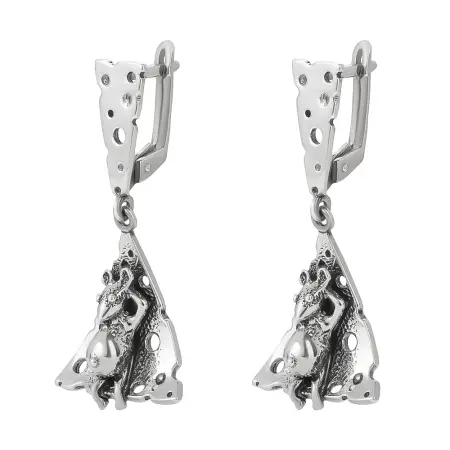 Серебряные серьги «Ланч» мышь и сыр