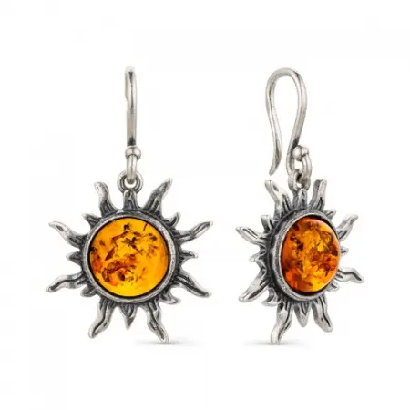 Серебряные серьги с янтарем «Солнце»