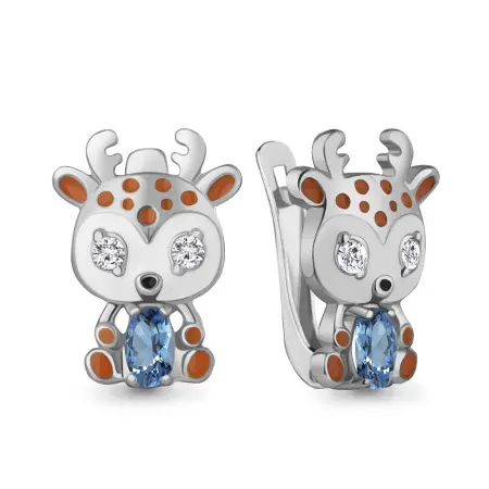 Серьги из серебра с топазом и эмалью «Олененок»
