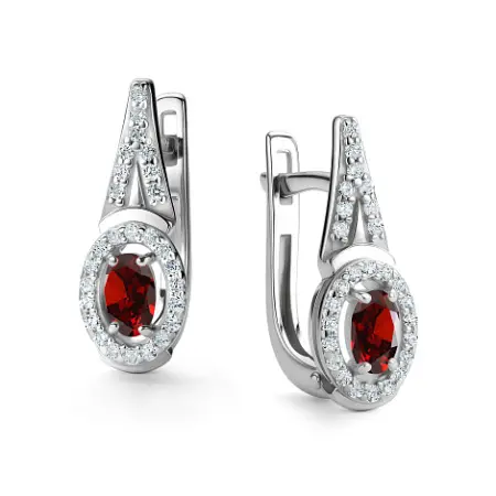 Серебряные серьги с гранатом и фианитами