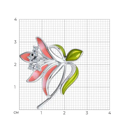 Брошь из серебра с эмалью и фианитами