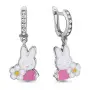 Детские серьги из серебра с фианитами и эмалью «Зайчик»