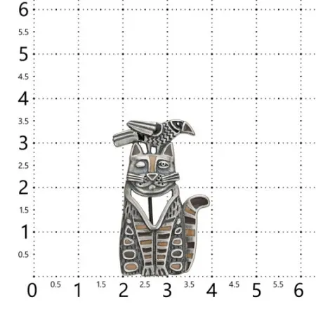 Брошь из серебра с эмалью «Кот и ворона»