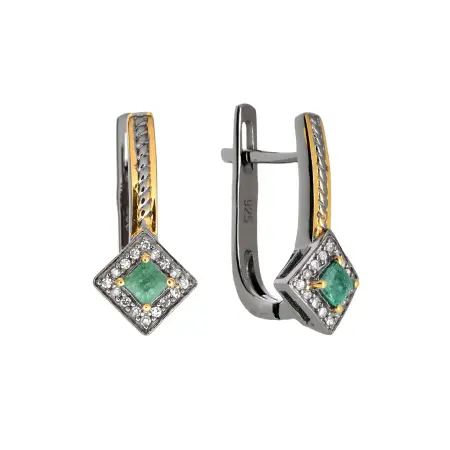 Серебряные серьги с изумрудами и бриллиантами