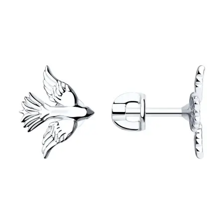 Серьги-пусеты из серебра «Ласточка»
