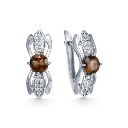 Серебряные серьги с раухтопазом и фианитами