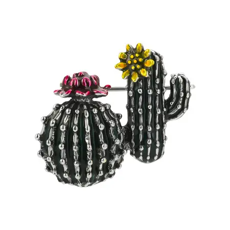 Серебряная брошь с эмалью «Кактусы»