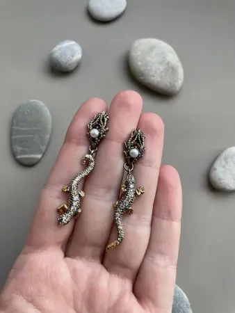 Серьги из серебра «Ящерица»