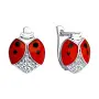 Детские серебряные серьги с эмалью и фианитами «Божья коровка»