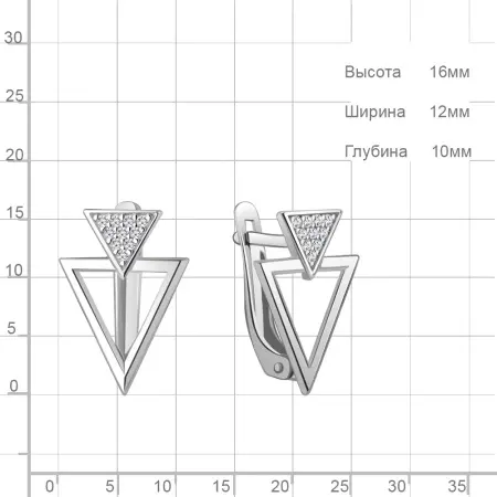 Серьги из серебра с фианитами «Треугольник»