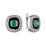 Серебряные серьги с зеленым агатом и фианитами