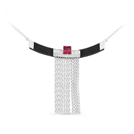 Колье из серебра с деревом, корундом и фианитами