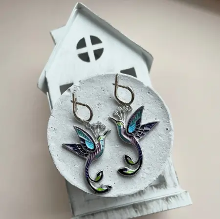 Серьги из серебра «Райская птица» с эмалью