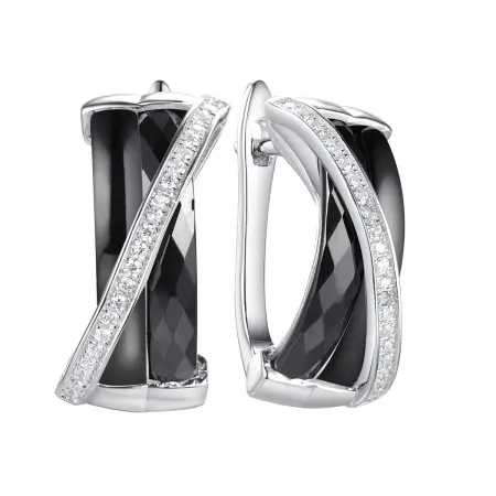 Серьги из серебра с керамикой и фианитами