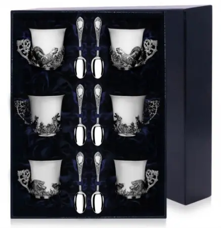 Набор «Охота» 6 кофейных чашек и ложек