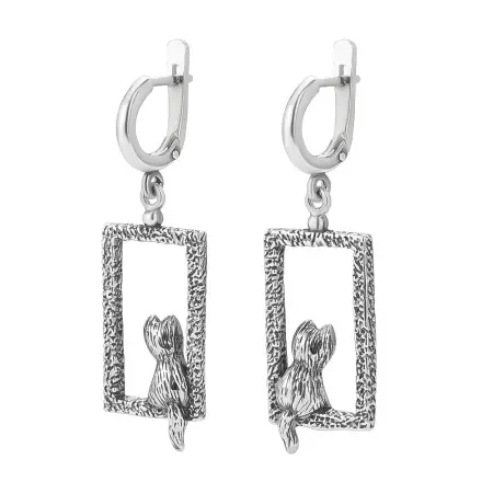 Серебряные серьги «Одиночество» кошка на окошке