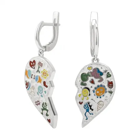 Серьги из серебра с эмалью «Сердце»