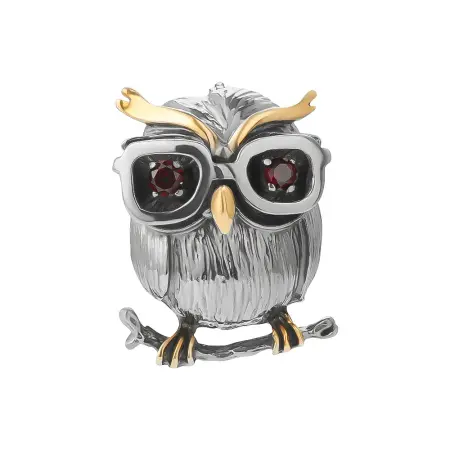 Серебряная брошь «Сова в очках»