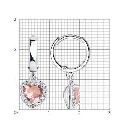 Серьги из серебра с ситаллом и фианитами «Сердце»