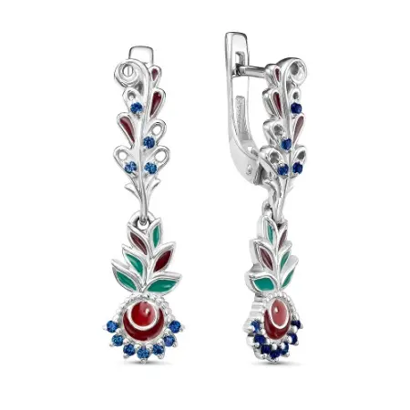 Серьги «Жостовская роспись - Брусника» с эмалью