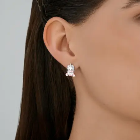 Серебряные серьги с эмалью «Единорог»