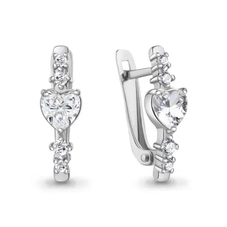 Серьги из серебра с фианитами «Сердце»