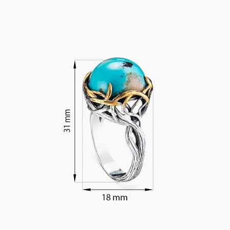 Кольцо из серебра с бирюзой и позолотой