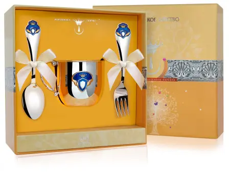 Серебряный набор «Принц» кружка, ложка и вилка