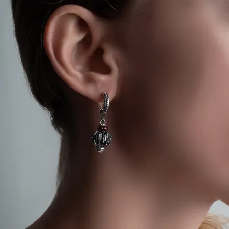 Серебряные серьги с эмалью «Колючая семейка» кактус