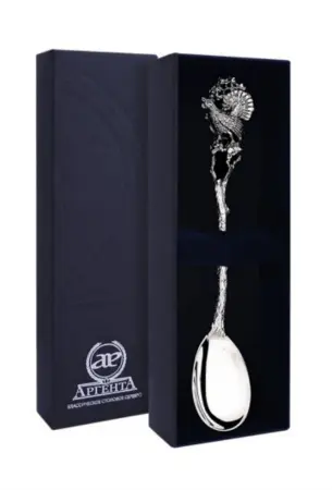 Серебряная чайная ложка «Глухарь» с чернением