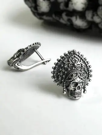 Серьги из серебра 925 Череп Кокошник Баба Яга
