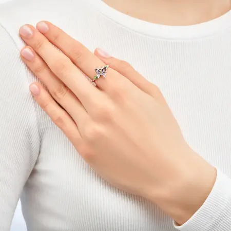 Серебряное кольцо «Бабочка» с эмалью