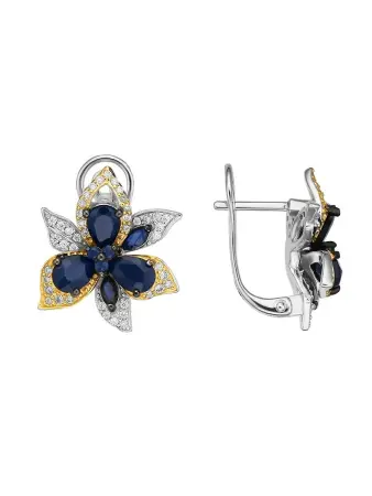 Серьги из серебра «Орхидея» с натуральным сапфиром