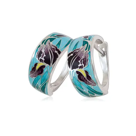 Серебряные серьги-полукольца с эмалью «Ирисы»