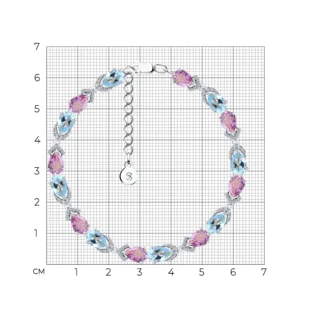 Серебряный браслет с аметистом, топазом и фианитами