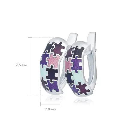 Серьги с английским замком «Пазлы» фиолетовые