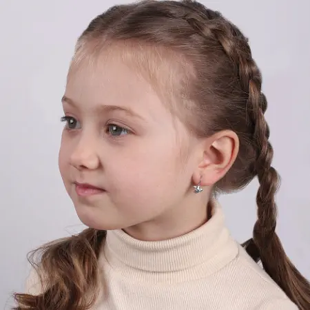 Детские серьги из серебра с фианитом и эмалью «Пчела»