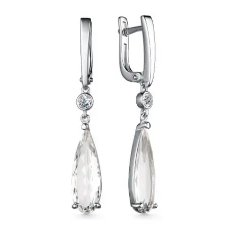 Серьги из серебра с горным хрусталем и фианитами
