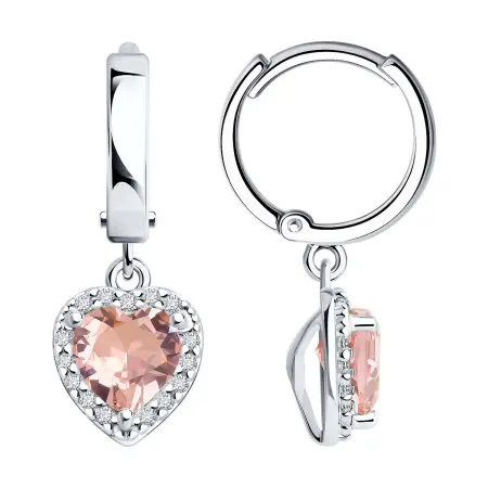 Серьги из серебра с ситаллом и фианитами «Сердце»