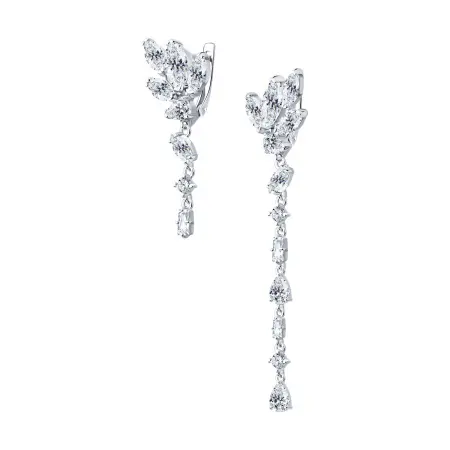 Серьги из серебра с фианитами Асимметрия