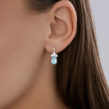 Серьги из серебра с топазами и фианитами