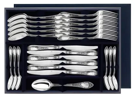 Серебряный набор столовый «Престиж» 24 предмета с чернением