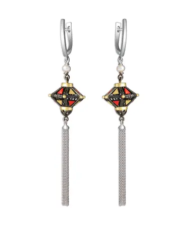 Серьги из серебра «Фонарики» с эмалью и фианитами