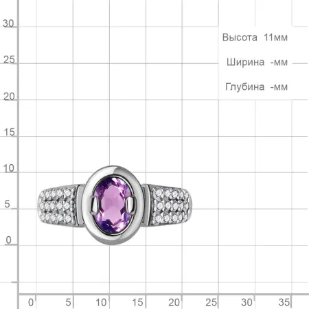 Кольцо из серебра с аметистом и фианитами