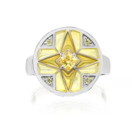 Кольцо из серебра с фианитами и эмалью