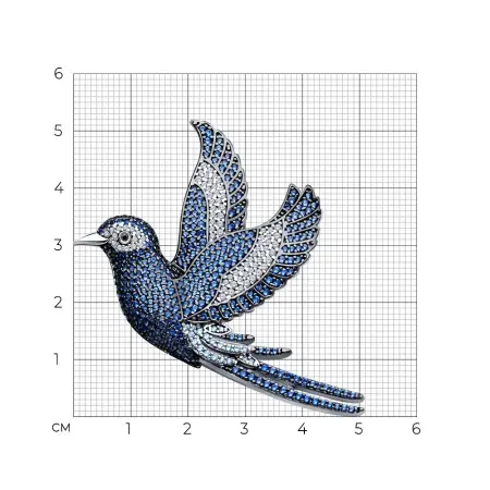 Брошь из серебра с фианитами «Птица»