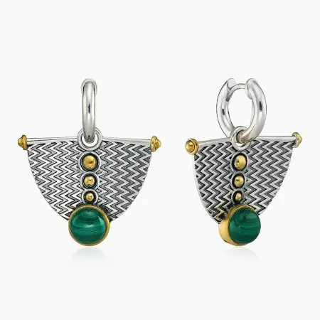 Серьги из серебра с малахитом в позолоте